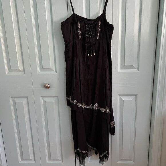 Glamor Angel Bohemian Witchy Black Maxi Dress Medium Whimsigoth Fairygrunge - Picture 1 of 11